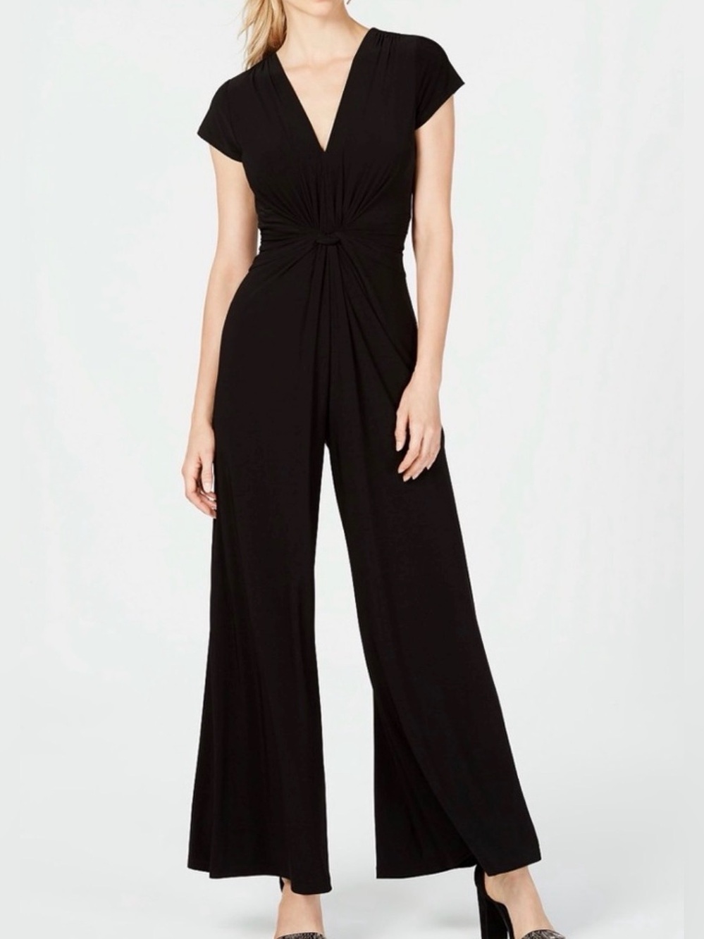 Vince Camuto Black Wide-Leg Jumpsuit with Cinched Waist